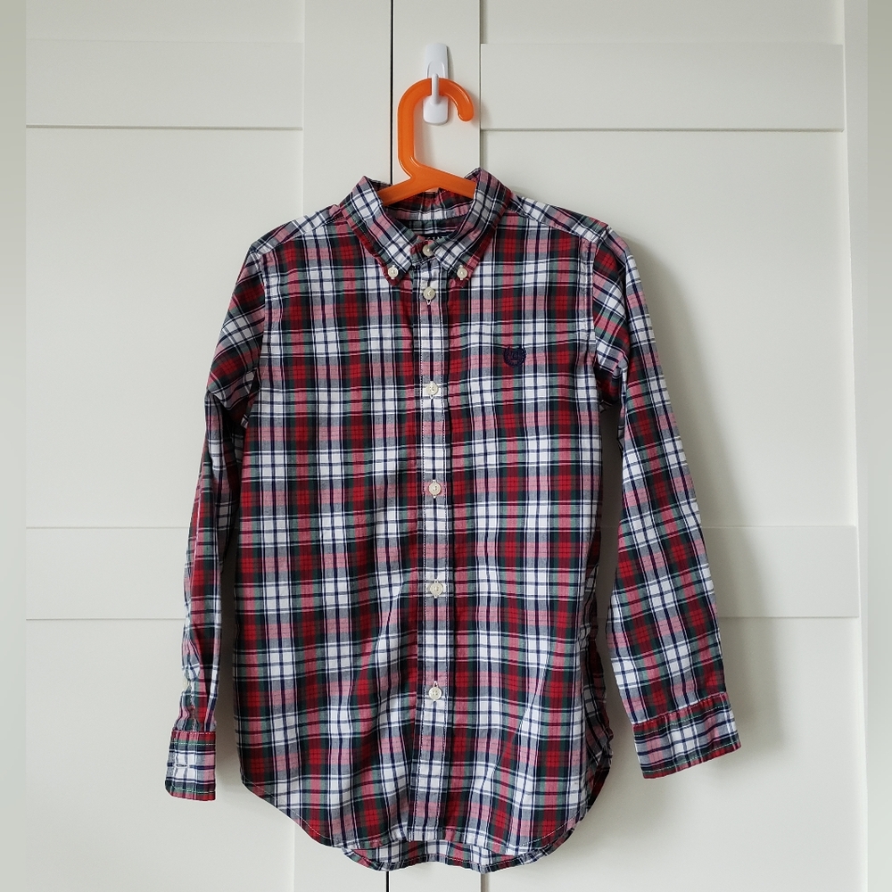 Boys Chaps Red Plaid Tartan Button Down Dress Shirt